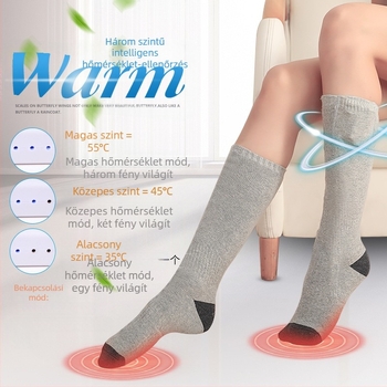 Fűtött USB-s zokni, állítható hőmérséklet, kültéri és síeléshez, felső rész és talp pamutból, uniszex.