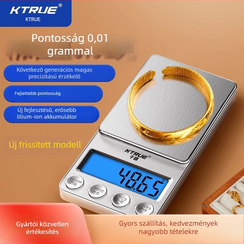 Arany ékszer elektronikus mérlege 0.001 g pontossággal, ékszerek grammban történő méréséhez