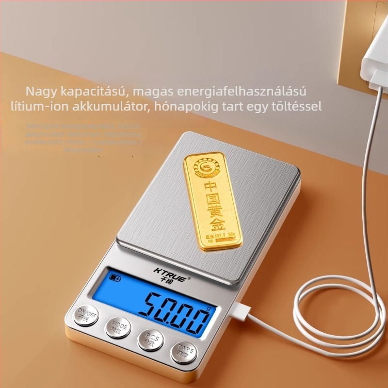 Arany ékszer elektronikus mérlege 0.001 g pontossággal, ékszerek grammban történő méréséhez