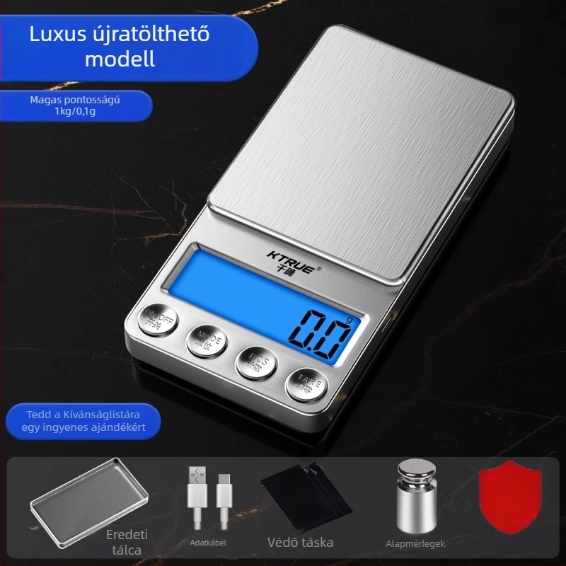 Arany ékszer elektronikus mérlege 0.001 g pontossággal, ékszerek grammban történő méréséhez