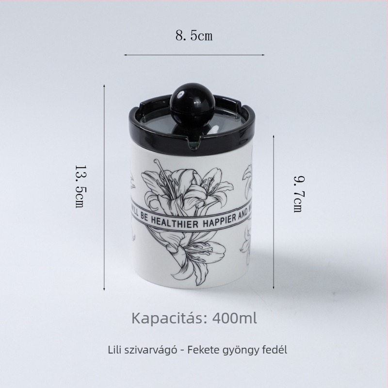 Kerámia hamutál fedéllel, liliom motívummal, szélvédett dizájn, otthonra, nappaliba és irodába