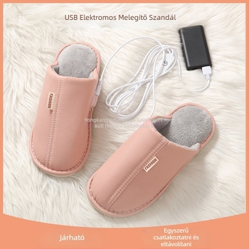 USB melegítő papucs férfiak és nők számára, újratölthető fűtött papucs bőr felsőrésszel