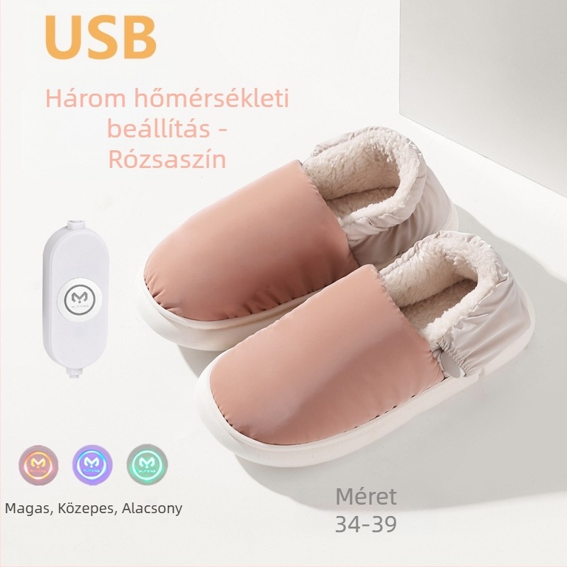 USB melegítő papucs férfiak és nők számára, újratölthető fűtött papucs bőr felsőrésszel