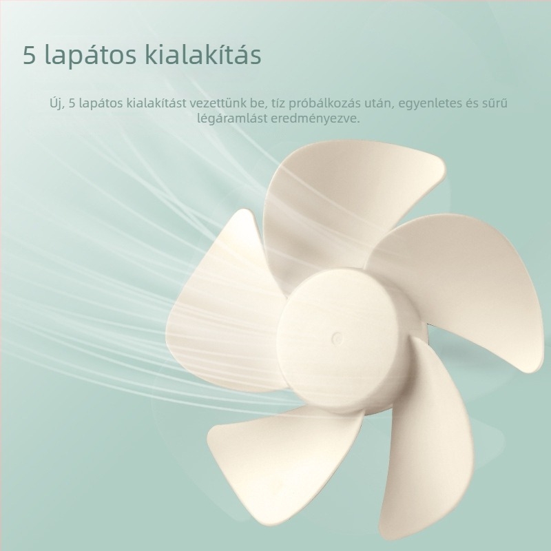 Hordozható USB-asztali ventilátor beépített akkumulátorral, 5 lapát, 3 fokozat