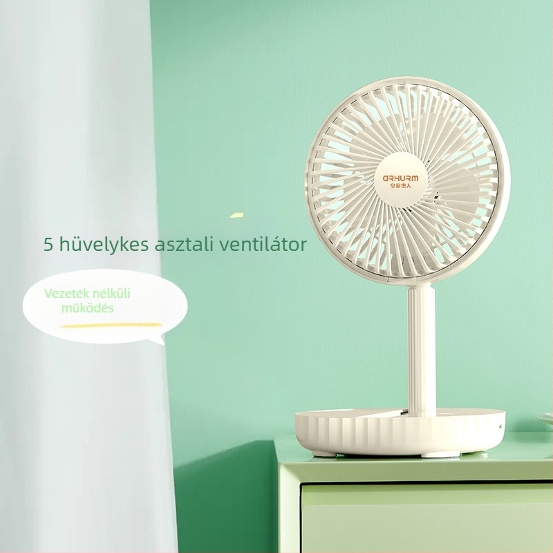 Hordozható USB-asztali ventilátor beépített akkumulátorral, 5 lapát, 3 fokozat