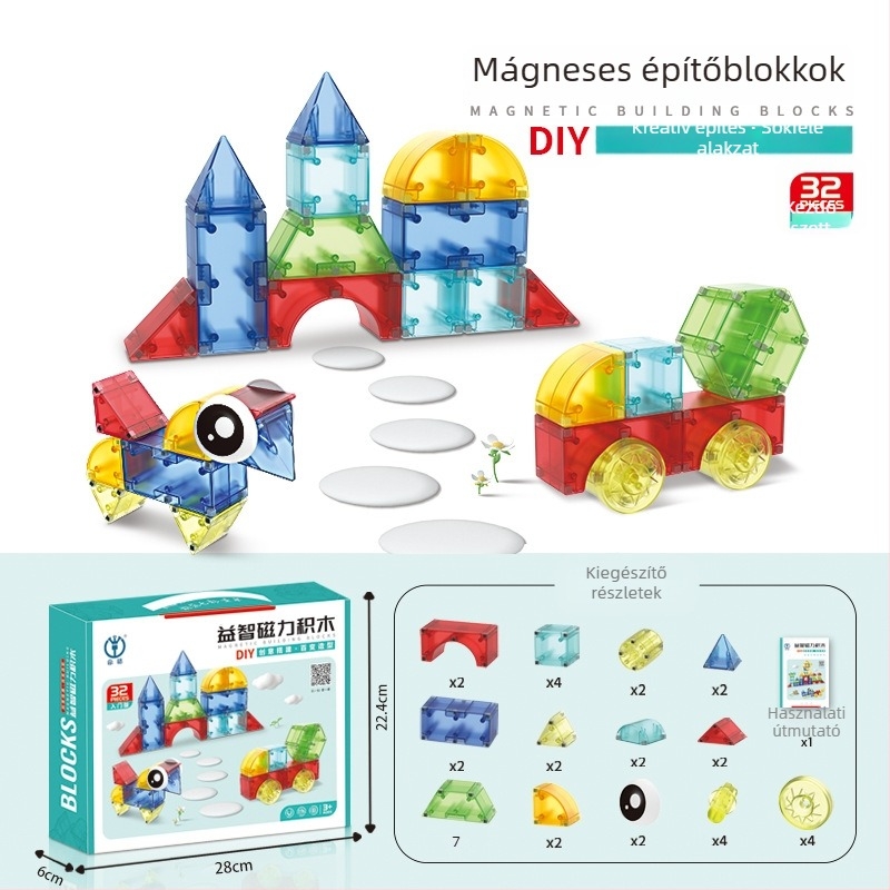 Dig mágneses építőblokkok – ABS DIY 3D puzzle, 0–3 éveseknek