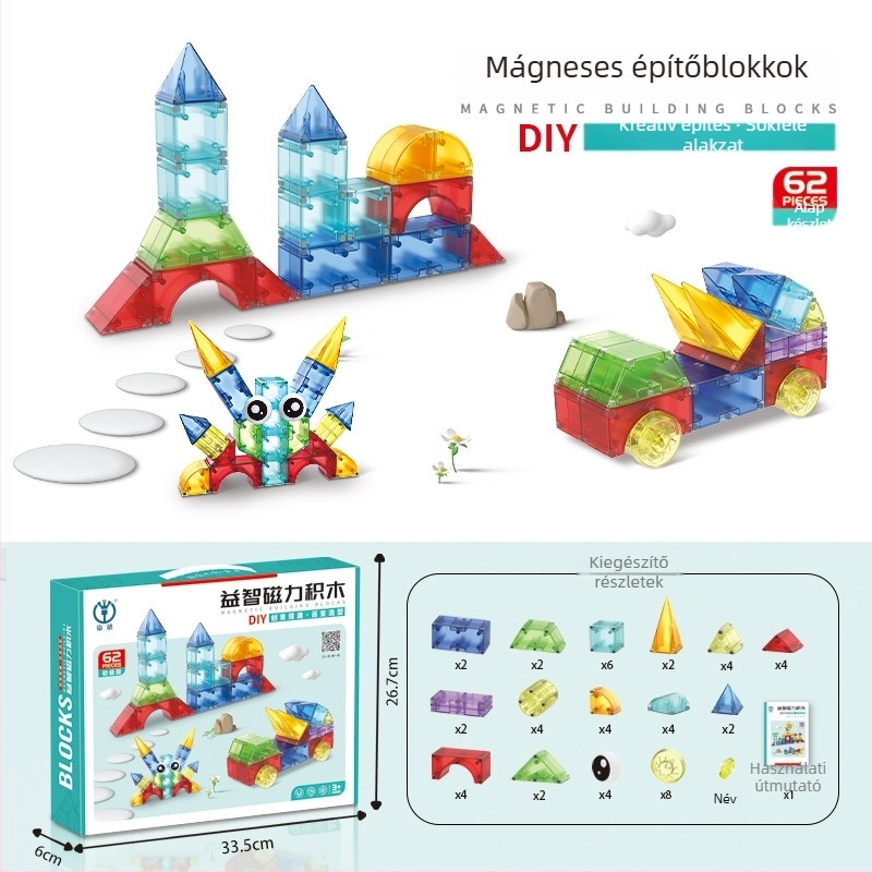 Dig mágneses építőblokkok – ABS DIY 3D puzzle, 0–3 éveseknek