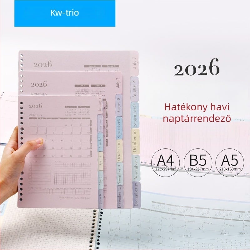 Gy-a4 Plan 2026 naptár szabad levéllel, 13 lap, dupla offset papír, Kw-trio Kedeyou