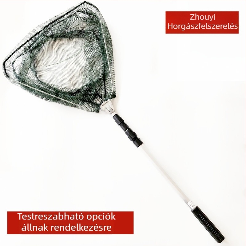 Ötvözet alumíniumból készült háromszög alakú összecsukható halászháló, nyílás átmérője 40, háló mélysége 40, finom szemek, összecsukható, teherbírás 2 kg