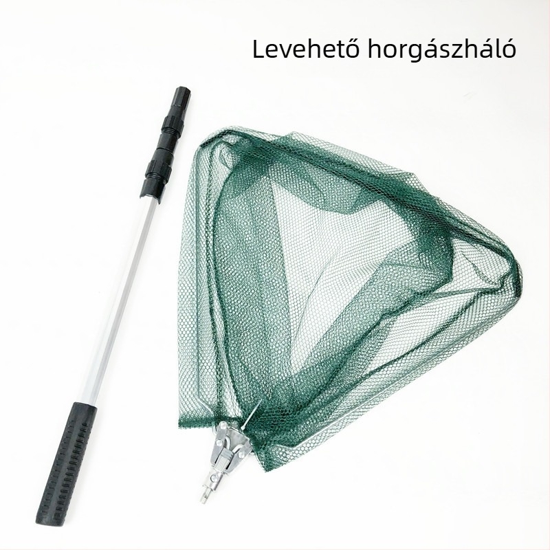 Ötvözet alumíniumból készült háromszög alakú összecsukható halászháló, nyílás átmérője 40, háló mélysége 40, finom szemek, összecsukható, teherbírás 2 kg