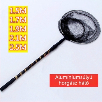 Összecsukható halászháló nyél alumíniumötvözetből, tömör hálóval, hálónyílás 25–35 cm, hálómélység 20 cm