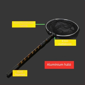 Összecsukható halászháló nyél alumíniumötvözetből, tömör hálóval, hálónyílás 25–35 cm, hálómélység 20 cm