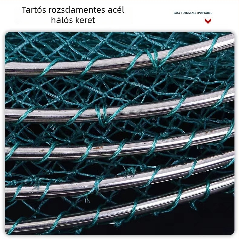 Rozsdamentes acél hálófej nylon hálóval – kiegészítő a horgászathoz