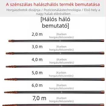 Szénszálas halászhálóbot, teleszkópos, modell 04
