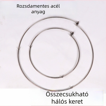 Összecsukható rozsdamentes acél hálógyűrű, vastított fejjel, kerek formájú integrált hálókerettel