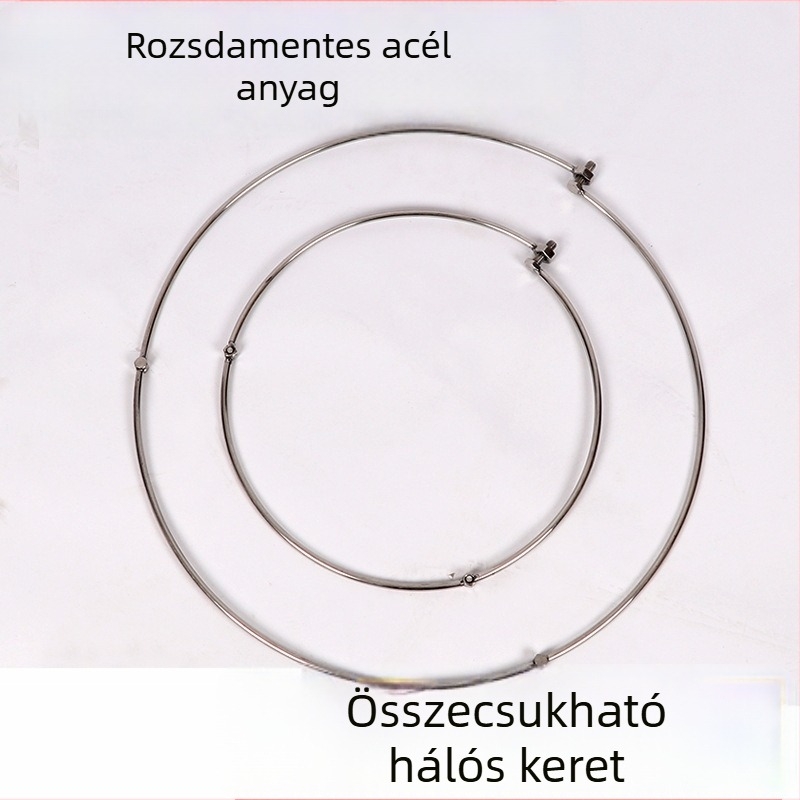 Összecsukható rozsdamentes acél hálógyűrű, vastított fejjel, kerek formájú integrált hálókerettel