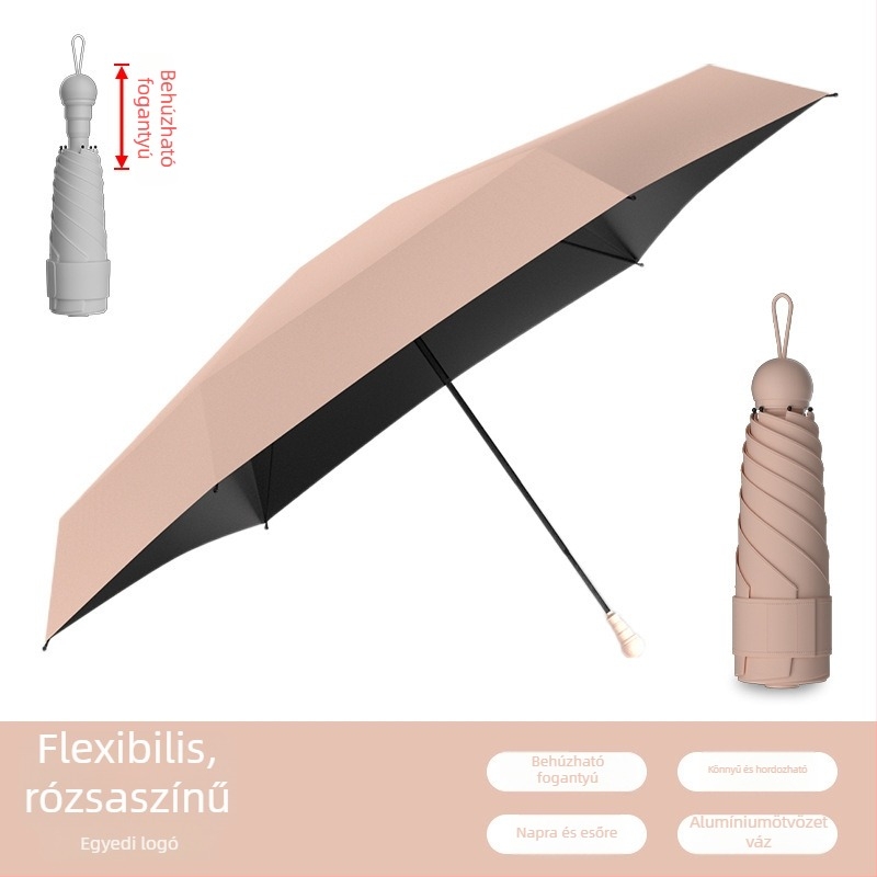 Ultra-light összecsukható esernyő üvegszálas merevítőkkel, ABS fogantyúval, vinil bevonatú szövet, manuális nyitás és zárás, UV 50+ védelem