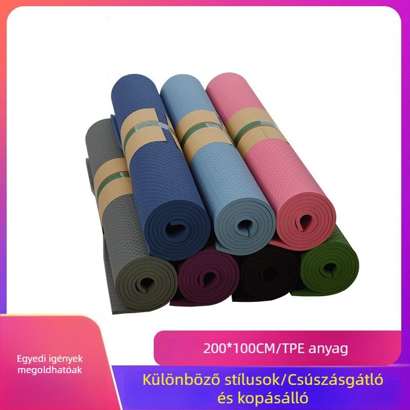 TPE jóga matrac, 2 m × 1 m, egyszínű, hosszított, szélesebb és vastagabb, extra hosszú a két személy számára