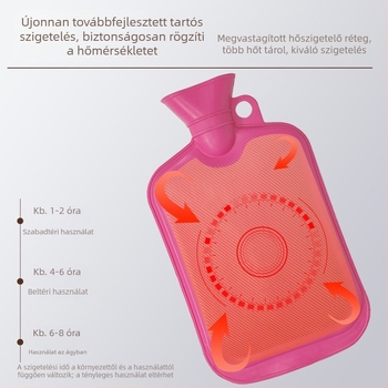 Természetes gumi melegvíz-palack, nagy méret, klasszikus kialakítás, hosszú élettartamú szigetelés, kézmelegítő