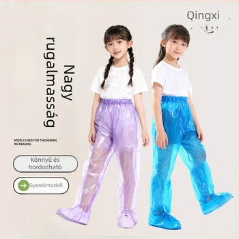 Egyszerhasználatos gyermek esőnadrág, teljes lábvédelem, hosszított hossz, PE anyag, normál vastagság