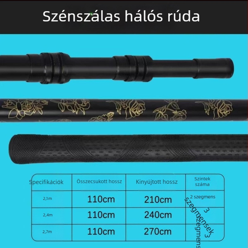 Szénszálas merítőbot, 3 részes teleszkópos