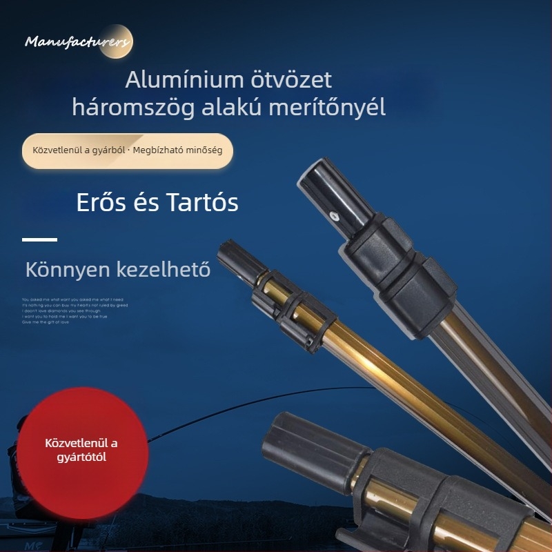 Teleszkópos alumínium‑ötvözetű háromszög alakú merítőnyél zárócsattal, 3–4 m hosszú, horgász kiegészítő