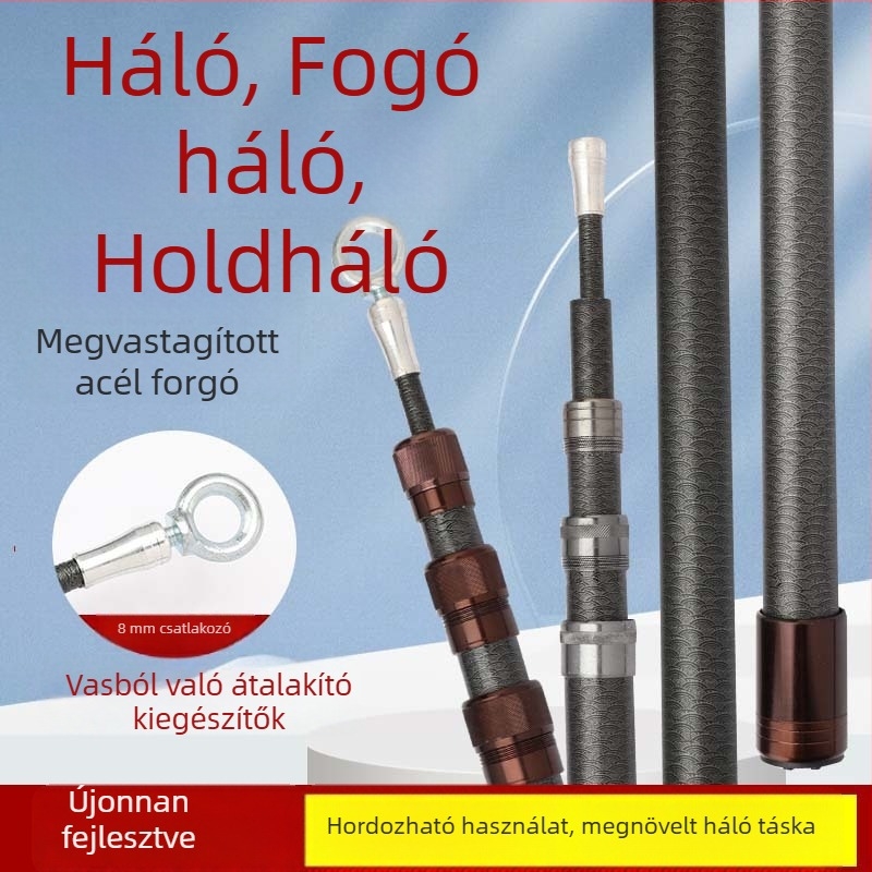Üvegszálas teleszkópos hálózó rúd – többfunkciós horgászbot, modell 04