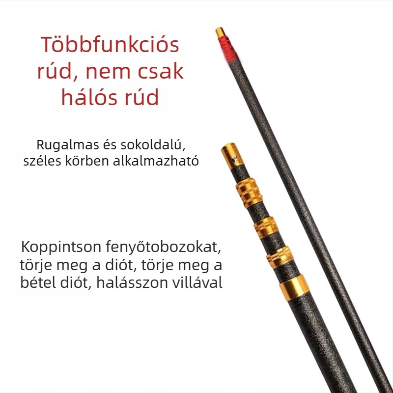 Üvegszálas teleszkópos horgászbot hálóhoz, többfunkciós bot nagy halakhoz, 6-8 m