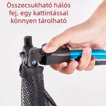 Összecsukható alumínium ötvözetű horgász hálónyél háromszög fejjel és nagy hálóval