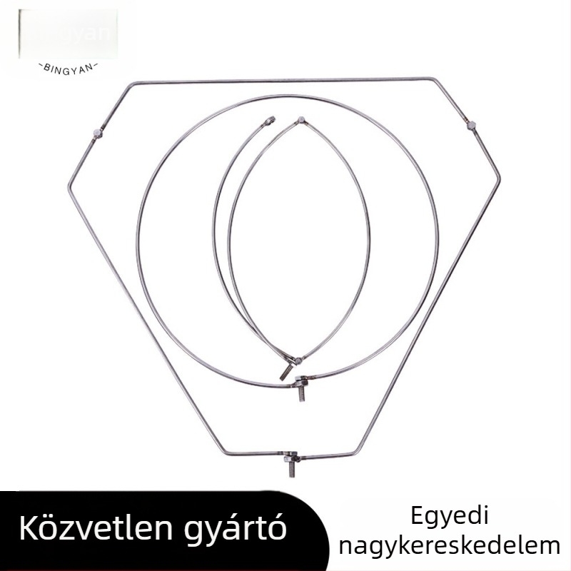 Rozsdamentes acélból készült, szilárd és összecsukható hálózati szájgyűrű horgászathoz; üreges kör- és háromszög alakú hálógyűrűk