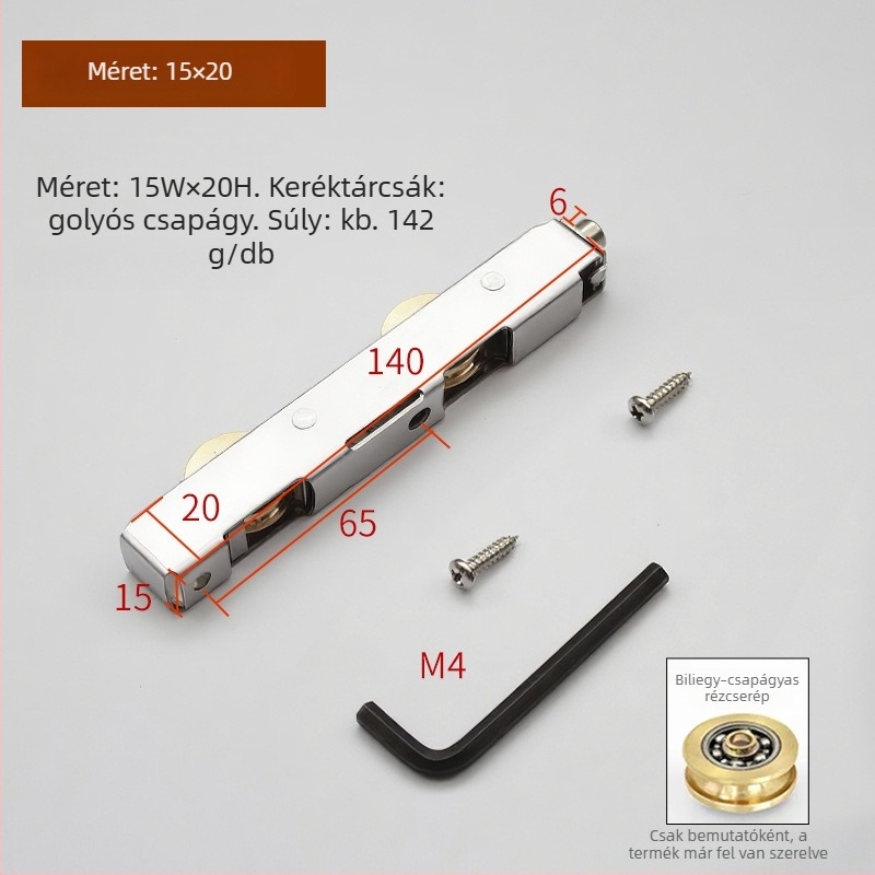 Csúszó ajtó görgő készlet — rozsdamentes acél, műanyag‑acél és alumínium ötvözet konstrukció; Modell: Plastic steel long wheel set; Kötélvezető csatorna sugara: 1; Termékkód: F7mjs579h9jt; Stílus: Modern minimalist