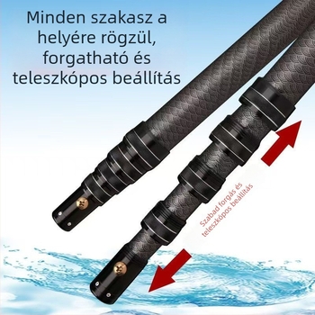 Szénszálas teleszkópos hálóbot, masszív, hordozható, megerősített csatlakozással, univerzális rövid szekciók nagy halakhoz