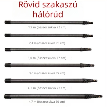 Szénszálas teleszkópos hálóbot, masszív, hordozható, megerősített csatlakozással, univerzális rövid szekciók nagy halakhoz