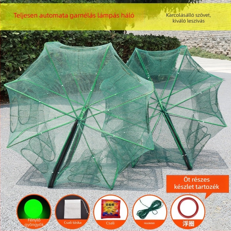 Összecsukható édesvízi horgászketrec—nylon anyag; 13 cm nyílás; 25 cm mélység; finom háló; teherbírás 10 kg