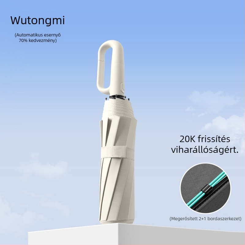 Automatikus nagy gyűrűs fogantyújú esernyő nap- és eső használatra, fekete UV bevonatú napvédő esernyő, összecsukható, megnagyított és vastagított, prémium napvédő esernyő