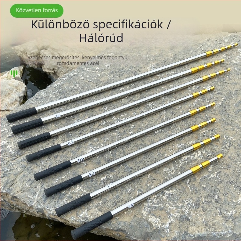 Rozsdamentes acélból készült teleszkópos hálónyél halászathoz és vízi növényzethez