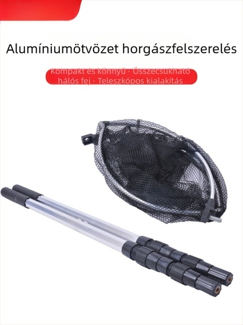 Alumíniumötvözetből készült horgász hálóbot vasgyűrűvel, összecsukható hálófej 1,7 m