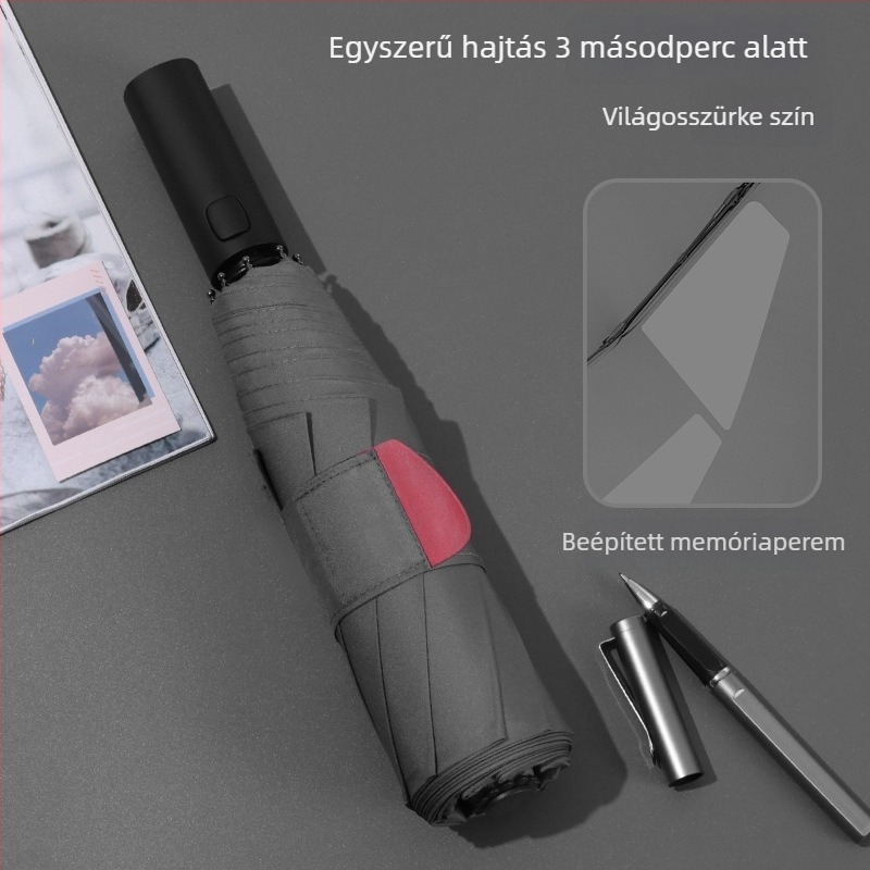 Automata nyitású esernyő, 8 bordás keret, 210T szövet, acél nyél, műanyag fogantyú, UV védelem UPF>30