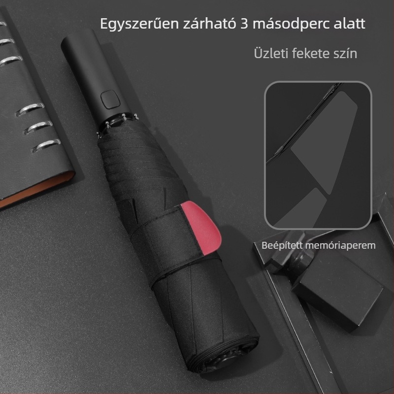 Automata nyitású esernyő, 8 bordás keret, 210T szövet, acél nyél, műanyag fogantyú, UV védelem UPF>30