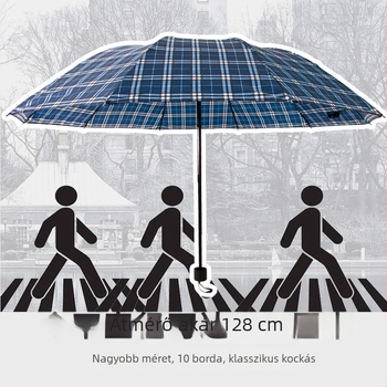 Háromrészes összecsukható esernyő, 10 bordás vasváz, kézi nyitás, poliészter 170T, UPF30+, kockás mintázat