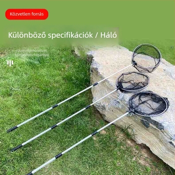 Alumíniumötvözetű horgászháló teleszkópos bottal, összecsukható zsebbel és állítható pozícióval