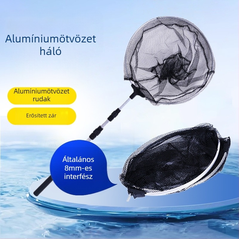 Alumíniumötvözetű horgászháló teleszkópos bottal, összecsukható zsebbel és állítható pozícióval