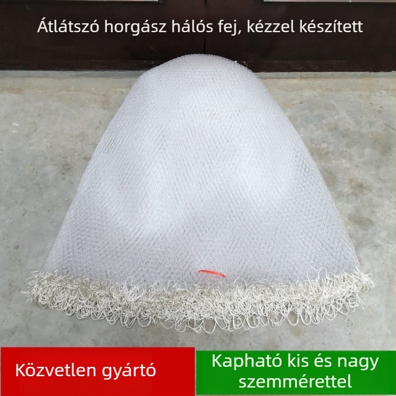Átlátszó horgász damil kézzel szőtt hálófejjel, fehér nylonból készült halászhálózsák nagy halakhoz