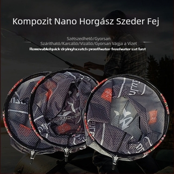 Titánium ötvözetből készült horgász merítőfej, könnyű szén-ötvözet finom hálóval, cipzáras zseb, levehető antisznag háló