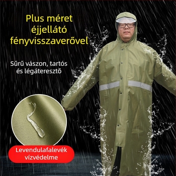 Hosszú uniszex esőponcsó, plusz méret, reflexiós elemekkel, vízálló, vastag anyagú, alkalmas kerékpár- és túrasportokra