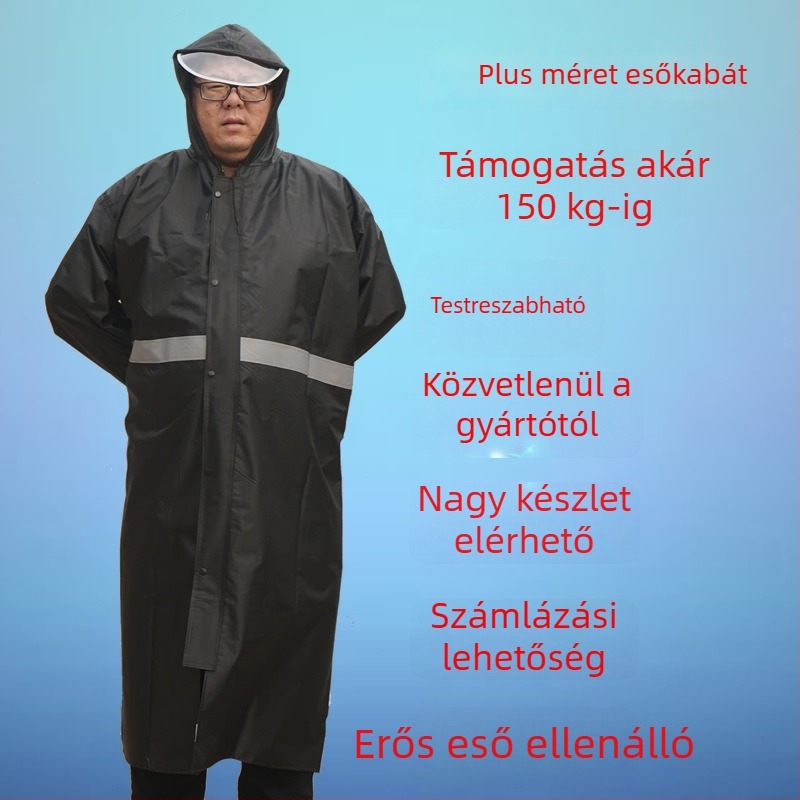 Hosszú uniszex esőponcsó, plusz méret, reflexiós elemekkel, vízálló, vastag anyagú, alkalmas kerékpár- és túrasportokra