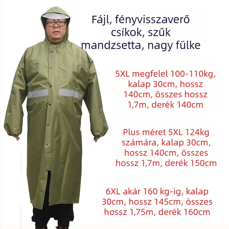 Hosszú uniszex esőponcsó, plusz méret, reflexiós elemekkel, vízálló, vastag anyagú, alkalmas kerékpár- és túrasportokra