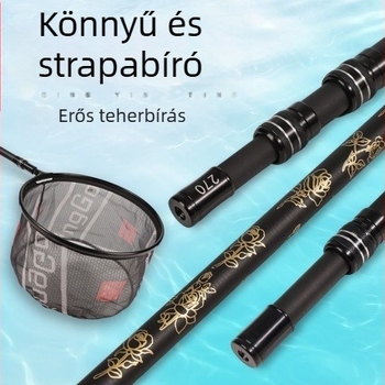 Szénszálas teleszkópos horgász hálóbot, ultra könnyű és ultra merev, visszahúzható hálófej, 30 cm nyílású száj, 20 cm mélység, finom háló