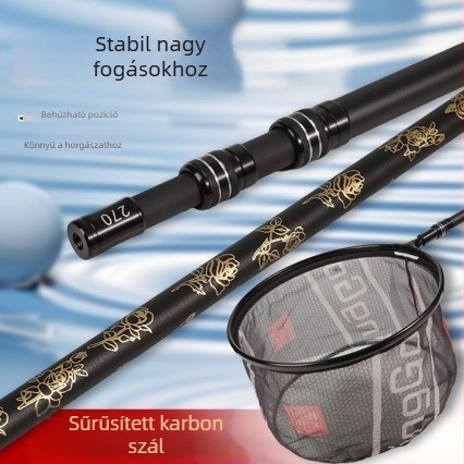 Szénszálas teleszkópos horgász hálóbot, ultra könnyű és ultra merev, visszahúzható hálófej, 30 cm nyílású száj, 20 cm mélység, finom háló