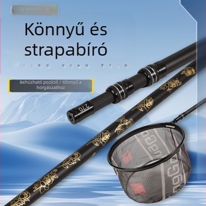 Szénszálas teleszkópos horgász hálóbot, ultra könnyű és ultra merev, visszahúzható hálófej, 30 cm nyílású száj, 20 cm mélység, finom háló